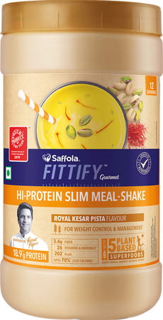 Saffola Fittify Hi Protein Slim Meal-Shake Royal Kesar Pista 420 Gm (12 Servings)