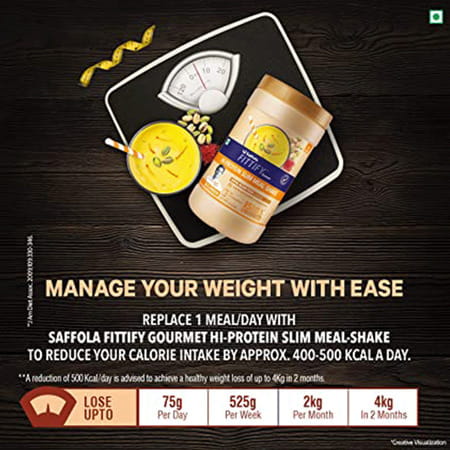 Saffola Fittify Hi Protein Slim Meal-Shake Royal Kesar Pista 420 Gm (12 Servings)
