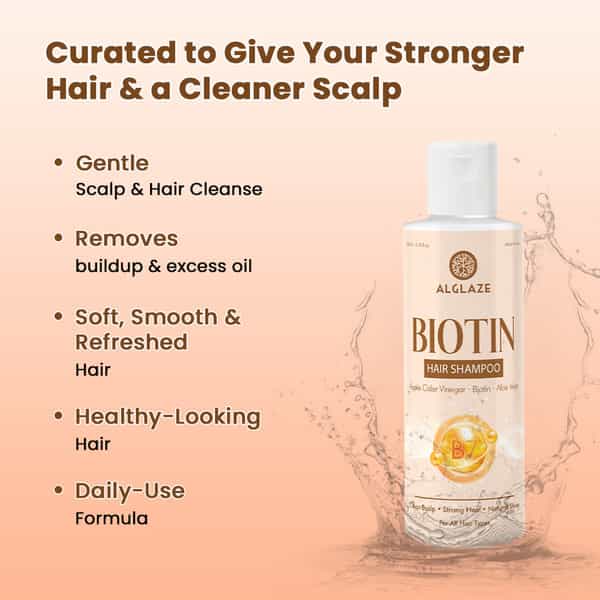 Alglaze Biotin Hair Shampoo | Scalp Purifying | Apple Cider Vinegar| Biotin & Aloe Vera | 200Ml