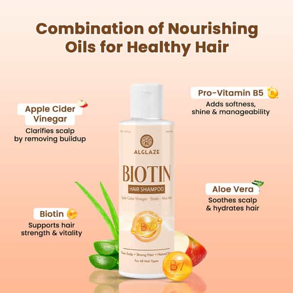 Alglaze Biotin Hair Shampoo | Scalp Purifying | Apple Cider Vinegar| Biotin & Aloe Vera | 200Ml