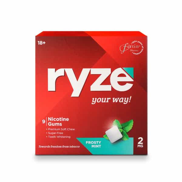 Ryze Nicotine Gum 2Mg | Frosty Mint | 2Mg | Helps Quit Smoking & Tobacco | 9 Count | Pack Of 5