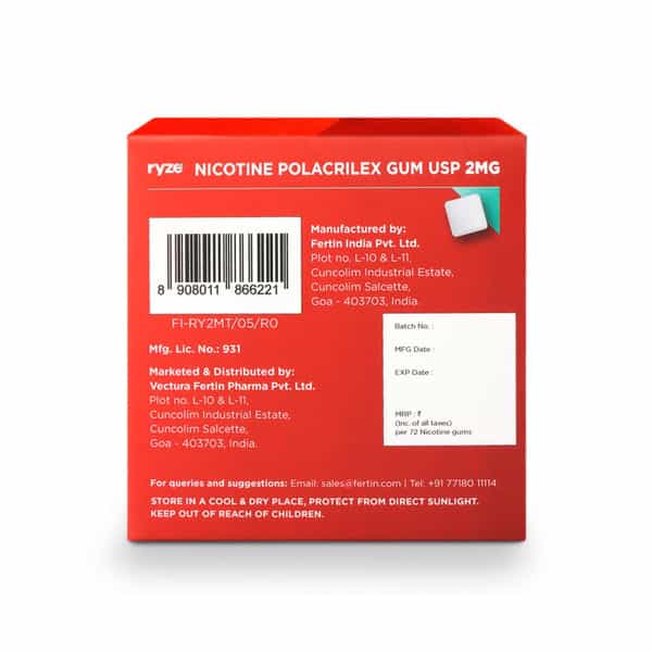 Ryze Nicotine Gum 2Mg | Frosty Mint | 2Mg | Helps Quit Smoking & Tobacco | 9 Count | Pack Of 5