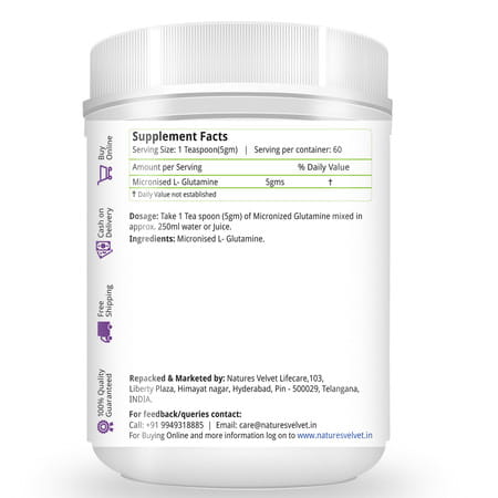 Natures Velvet Micronised Glutamine Monohydrate | 300gms