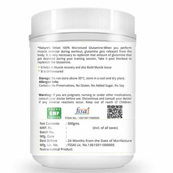 Natures Velvet Micronised Glutamine Monohydrate | 300Gms