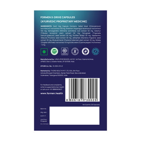 Formen X-Drive Capsules For Performance & Endurance For Men - Safed Musli, Shilajit, Ashwagandha