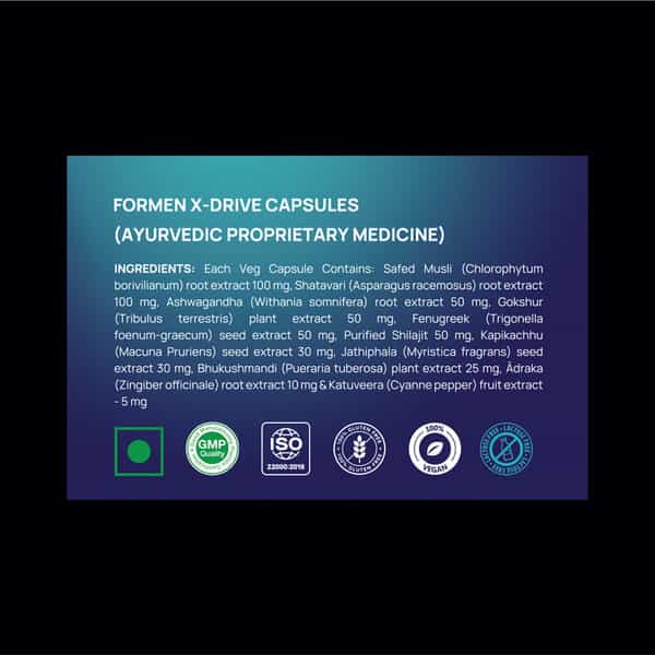 Formen X-Drive Capsules For Performance & Endurance For Men - Safed Musli | Shilajit | Ashwagandha