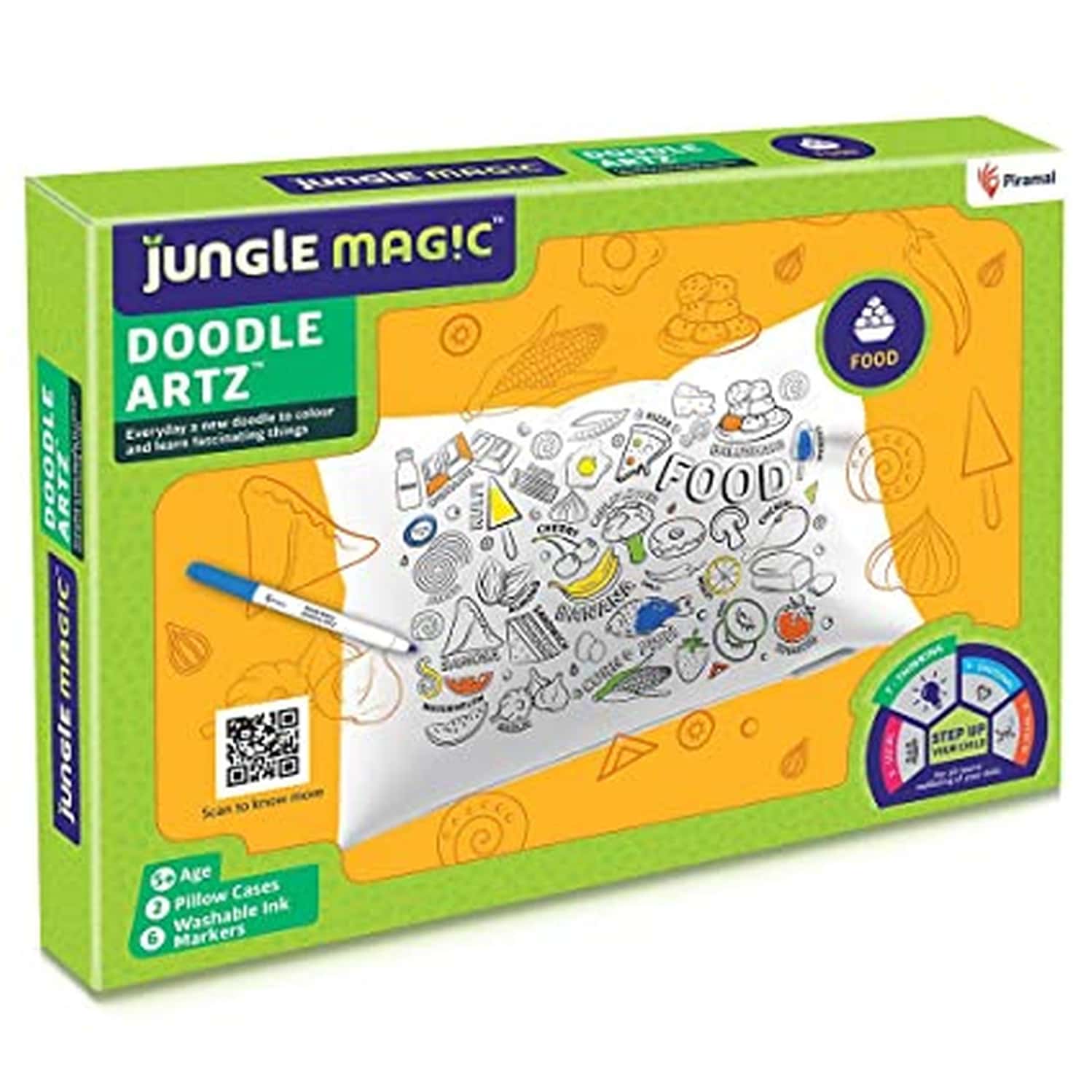 Jungle Magic Cotton Doodle Art Food | Green | Pack Of 16