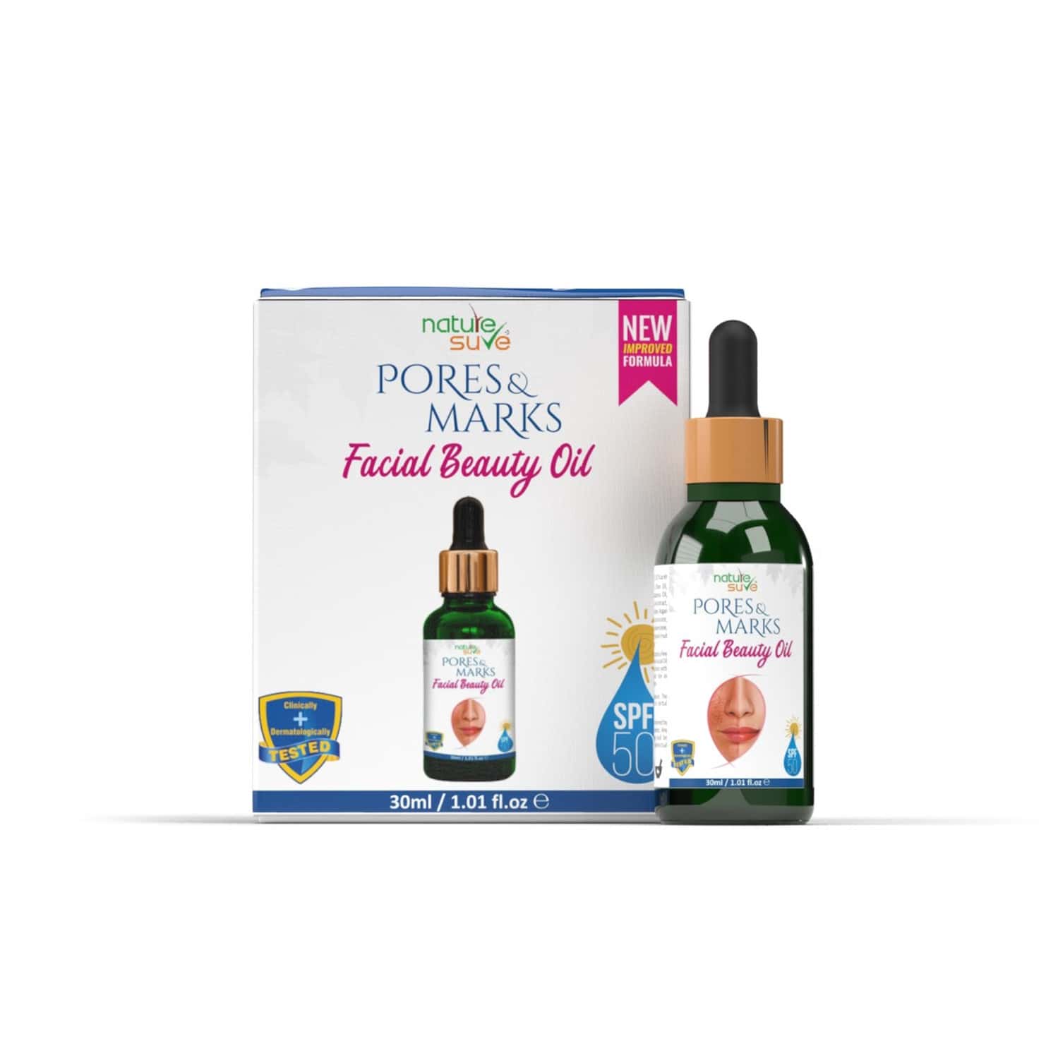 Nature Sure Pores And Marks Facial Oil With Spf 50 Sunscree | Natural Skin Glow - 30ml