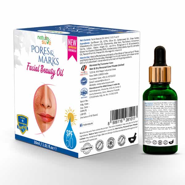 Nature Sure Pores And Marks Facial Oil With Spf 50 Sunscree | Natural Skin Glow - 30Ml