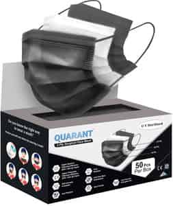 Quarant 3 Ply Black Surgical Face Mask With Adjustable Nose Pin Uv Sterilized - Pack Of 50