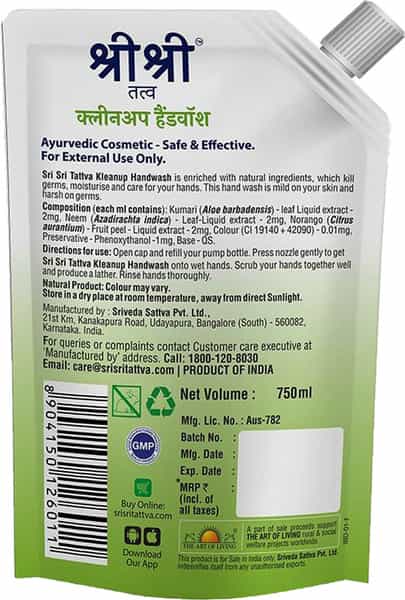 Sri Sri Tattva Kleanup Handwash Super Value Refill | 750 Ml
