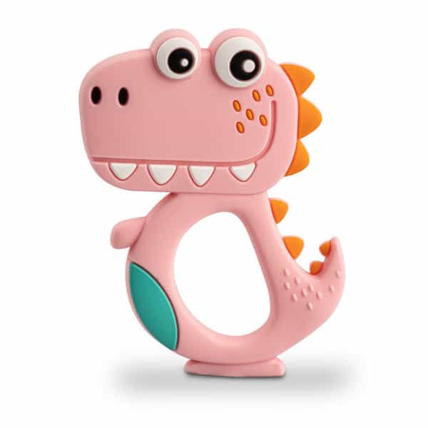 Chevalier Soft Silicone Rubber Baby Teether | Soothes Sore Gums Chew Infant Toy | Dinosaur | Pink