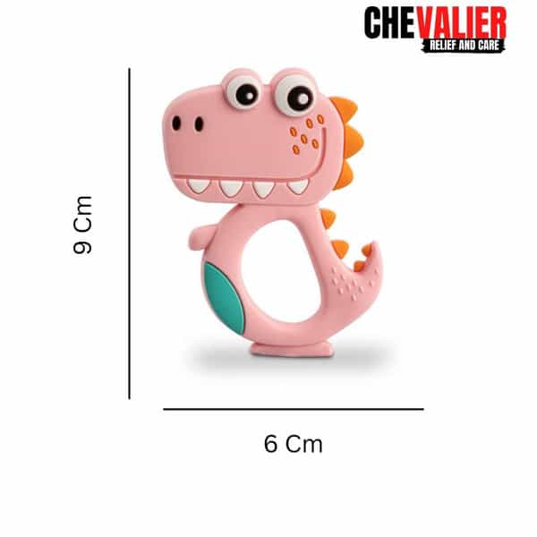 Chevalier Soft Silicone Rubber Baby Teether | Soothes Sore Gums Chew Infant Toy | Dinosaur | Pink