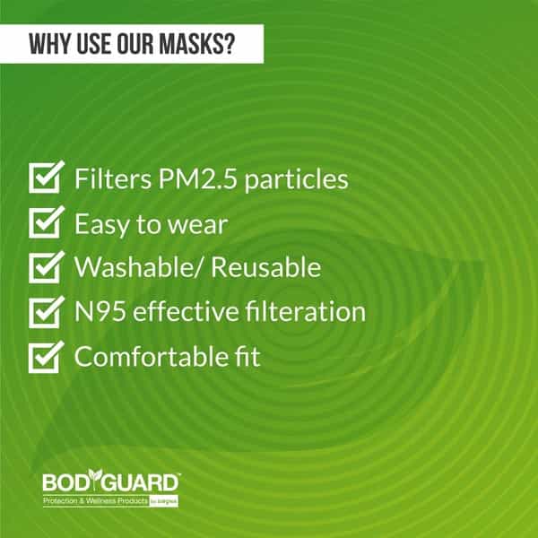 Bodyguard N95 + Pm2.5 Anti Pollution Face Mask With Valve And Activated Carbon - Large