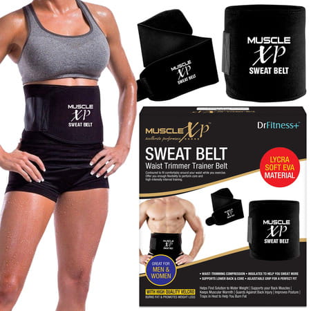 Musclexp Drfitness+ Sweat Belt For Men And Women | Weight Loss | Tummy Trimming | 44" (Black)