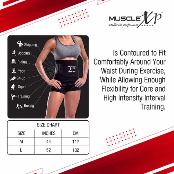Musclexp Drfitness+ Sweat Belt For Men And Women | Weight Loss | Tummy Trimming | 44" (Black)