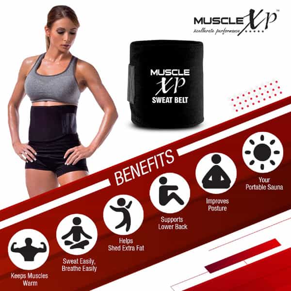Musclexp Drfitness+ Sweat Belt For Men And Women | Weight Loss | Tummy Trimming | 44" (Black)