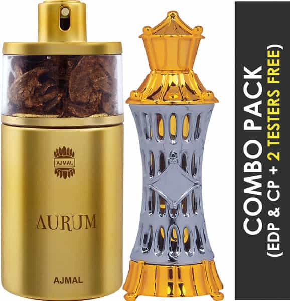 Ajmal Aurum Edp 75Ml Perfume For Women And Mizyaan Cp Oil Alcohol-Free Attar 14Ml For Unisex