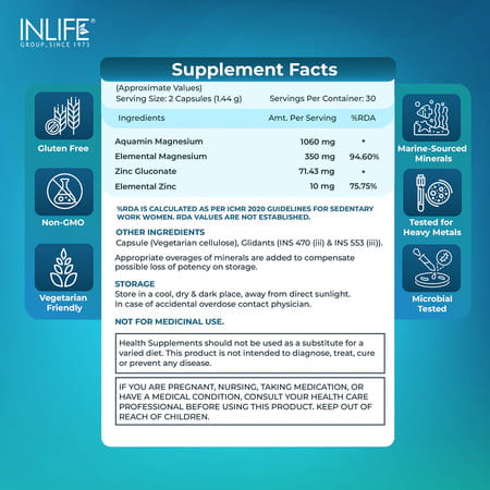 Inlife Marine Magnesium Supplement 1060mg |Muscle Function | Metabolism & Daily Wellness | 60 N