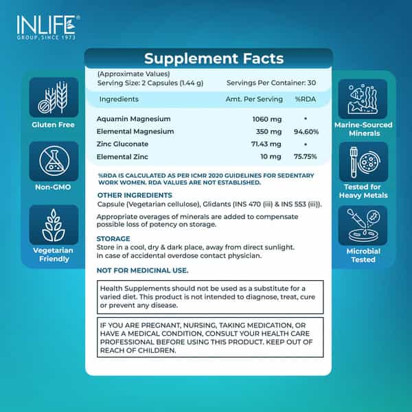 Inlife Marine Magnesium Supplement 1060Mg |Muscle Function | Metabolism & Daily Wellness | 60 N
