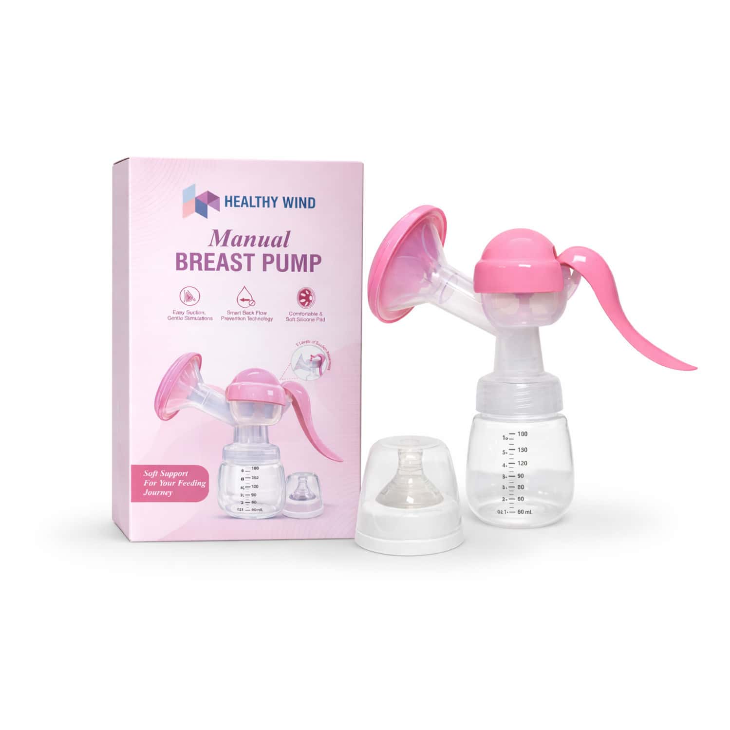 Healthywind Manual Breast Pump For Mothers | 3-level Suction Control | Bpa Free - Manual (pink)
