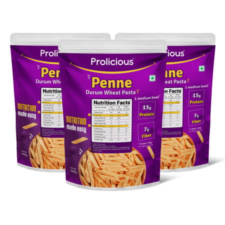 Prolicious Durum Wheat Penne Pasta | High Protein & Fiber | No Maida | 1200g (Pack Of 3)
