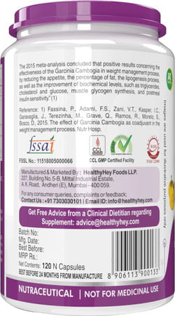 Healthyhey Garcinia Cambogia With 70% Hca Extract-Triple Salt -120 Veg. Capsules