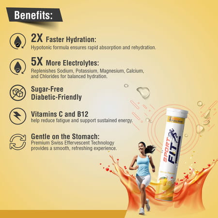 Sportfit Effervescent Electrolyte Tablet - Sugar-Free Hydration | 5x Electrolytes - Lemon - 20n