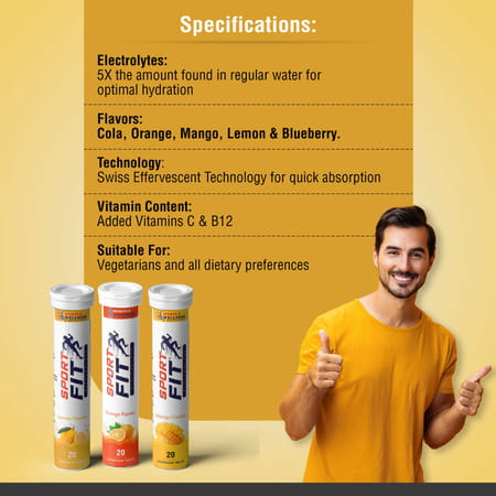 Sportfit Effervescent Electrolyte Tablet - Sugar-Free Hydration | 5x Electrolytes - Lemon - 20n