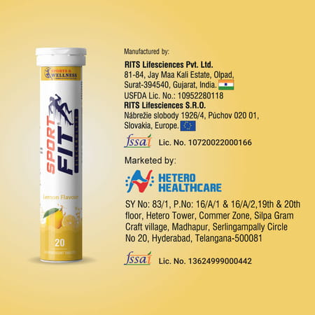 Sportfit Effervescent Electrolyte Tablet - Sugar-Free Hydration | 5x Electrolytes - Lemon - 20n
