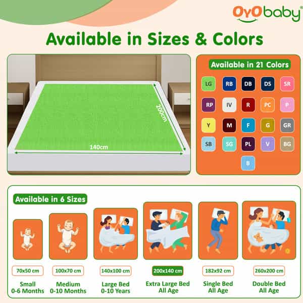 Oyo Baby Waterproof Bed Protector Baby Dry Sheet Extra Large Light Green (140 Cm X 200 Cm)
