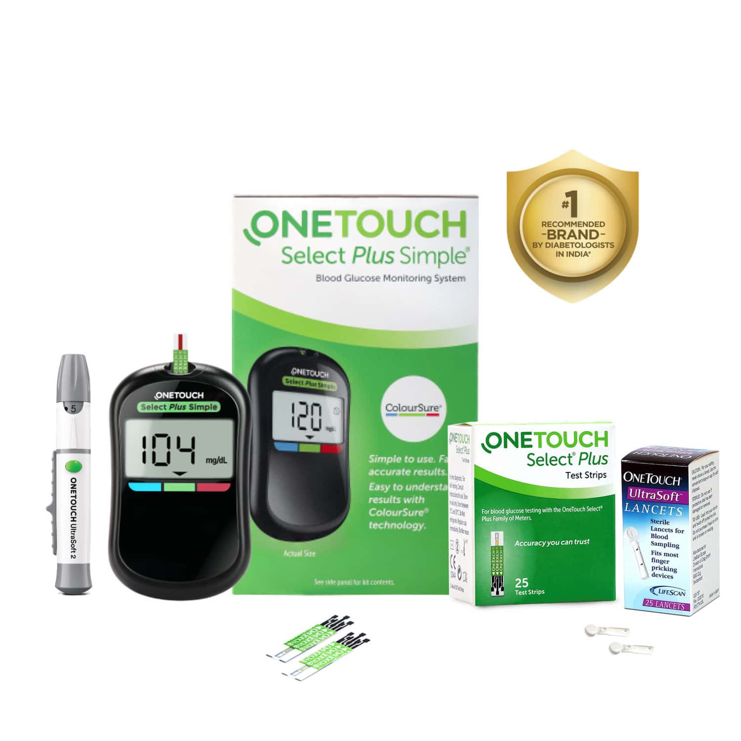 Onetouch Select Plus Simple Glucometer Combo With 25 Test Strips & 35 Ultrasoft Lancets