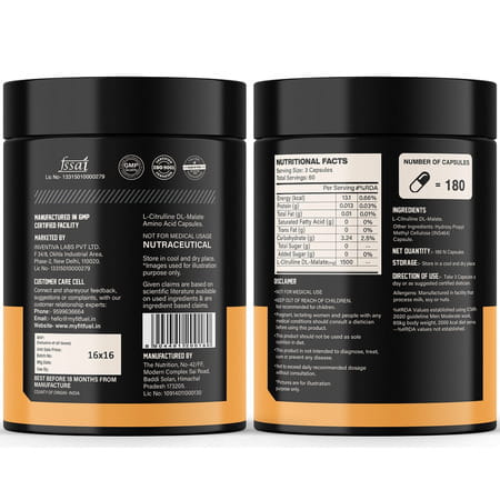 Myfitfuel Citrulline Malate (1500 Mg) 180 Capsules| Amino Acid