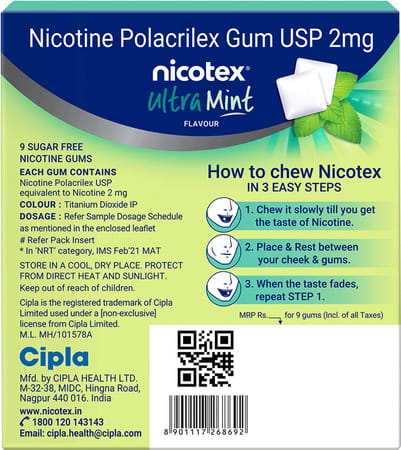 Nicotex 2mg Ultra Mint Flavour Sugar Free Strip Of 9 Nicotine Gums