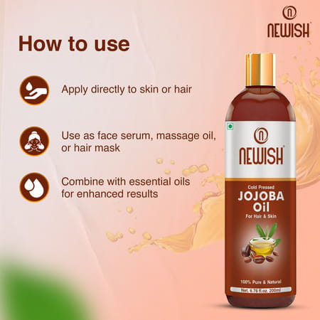 Newish Cold Pressed Jojoba Oil For Skin & Hair Growth - Virgin & Unrefined 200Ml
