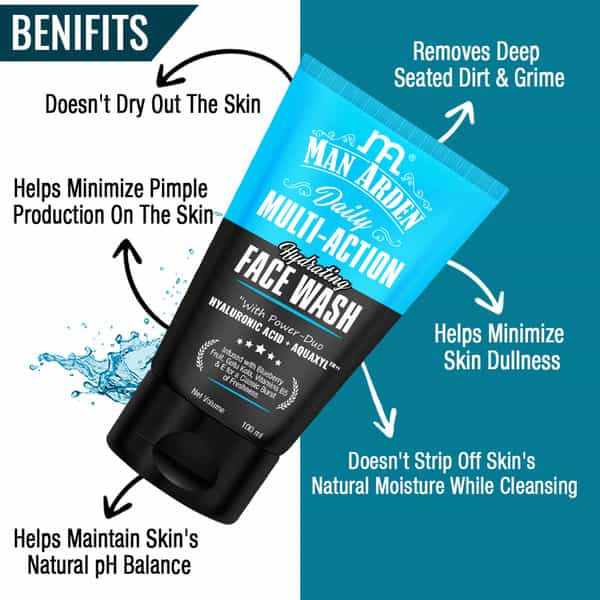 Man Arden Daily Multi-Action Daily Hydrating Face Wash 100Ml For Dry Skin Aquaxyl 100 Ml