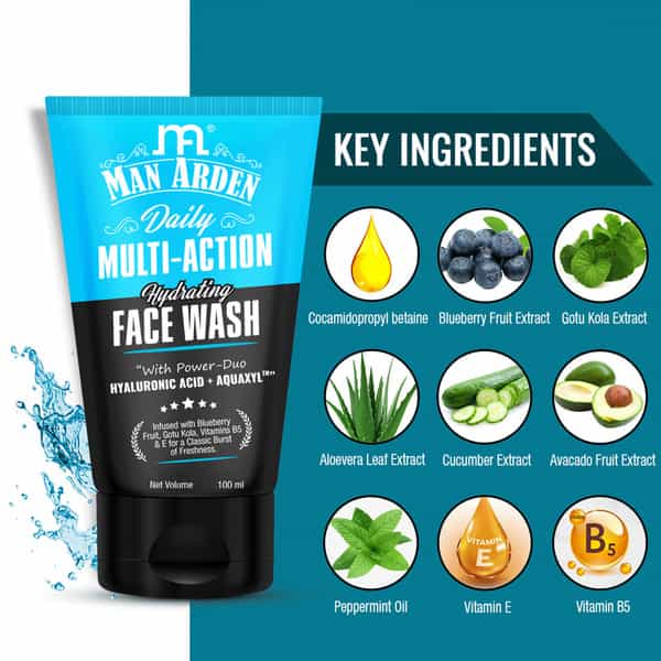 Man Arden Daily Multi-Action Daily Hydrating Face Wash 100Ml For Dry Skin Aquaxyl 100 Ml