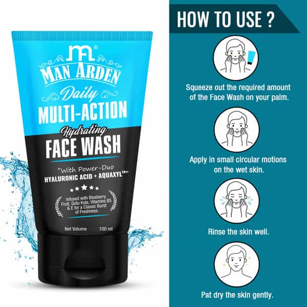 Man Arden Daily Multi-Action Daily Hydrating Face Wash 100Ml For Dry Skin Aquaxyl 100 Ml