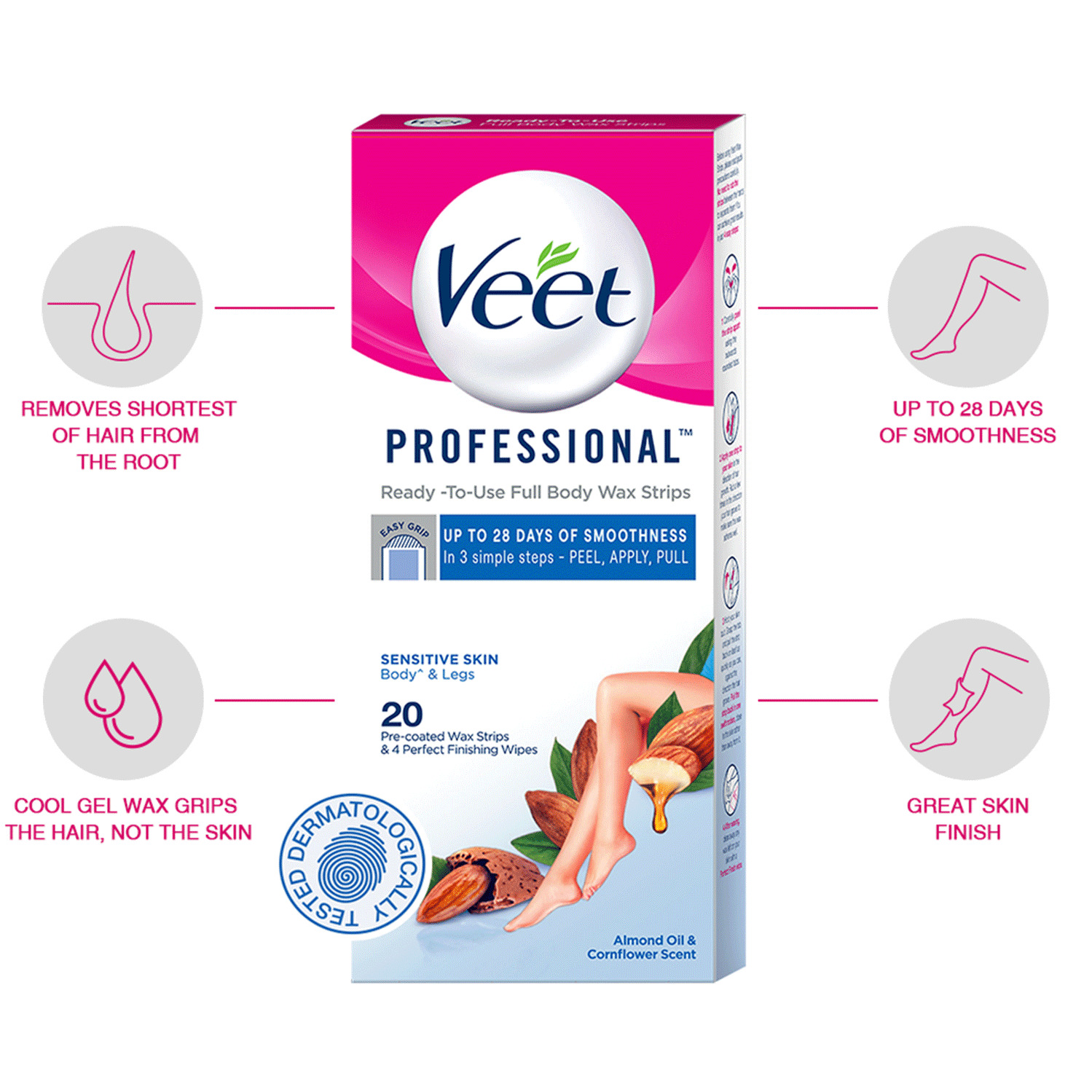 Buy VEET PROFESSIONAL WAX STRIPS FOR SENSITIVE SKIN (FULL BODY), 20