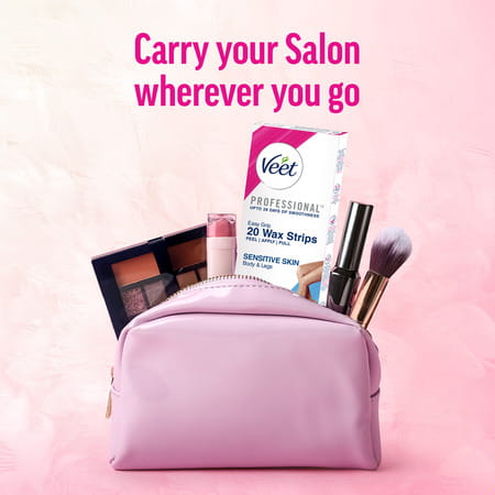 Veet Professional Waxing Strips Kit For Sensitive Skin | Almond Oil & Cornflower Scent 20 Strips