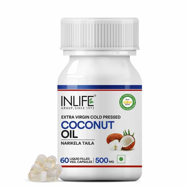 Inlife Extra Virgin Cold Pressed Coconut Oil Capsules 500Mg 60 Vegetarian Capsules