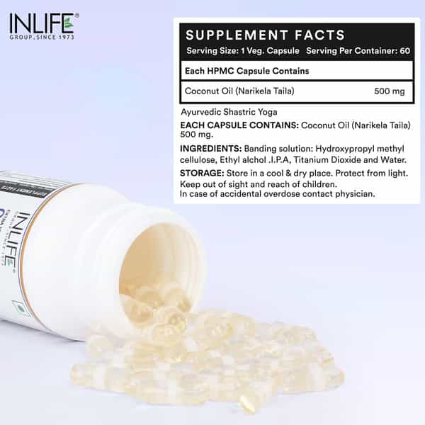 Inlife Extra Virgin Cold Pressed Coconut Oil Capsules 500Mg 60 Vegetarian Capsules