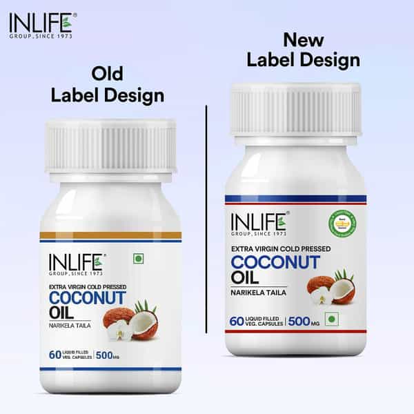 Inlife Extra Virgin Cold Pressed Coconut Oil Capsules 500Mg 60 Vegetarian Capsules