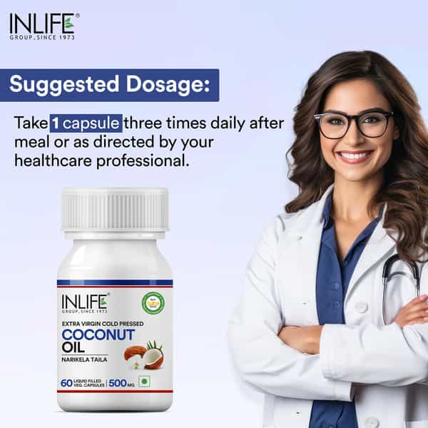 Inlife Extra Virgin Cold Pressed Coconut Oil Capsules 500Mg 60 Vegetarian Capsules