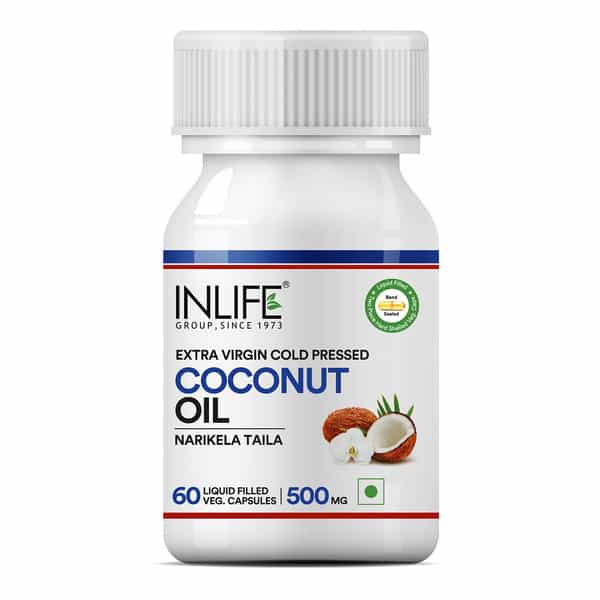 Inlife Extra Virgin Cold Pressed Coconut Oil Capsules 500Mg 60 Vegetarian Capsules