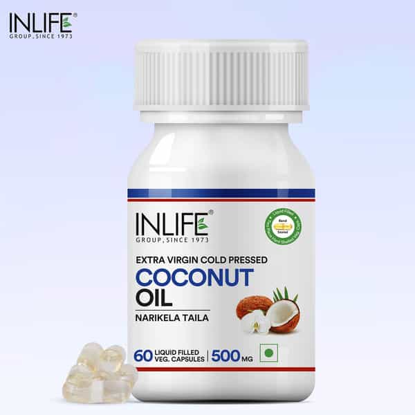 Inlife Extra Virgin Cold Pressed Coconut Oil Capsules 500Mg 60 Vegetarian Capsules
