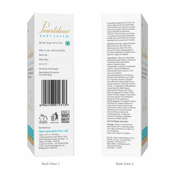 Pearldew Baby Cream 50 Gm | With Calendula & Milk Protein | Paraben Free (Pack Of 4)