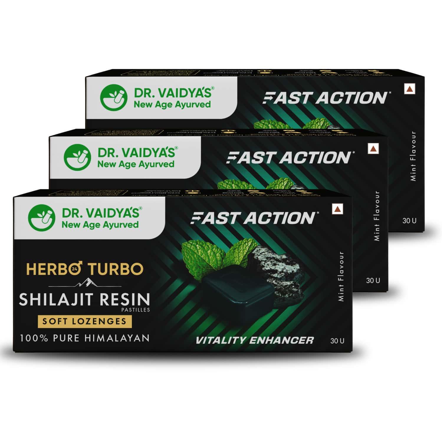 Dr. Vaidya's Herbo24turbo Shilajit Resin Lozenges (pastilles) | Mint Flavour | 30n (pack Of 3)