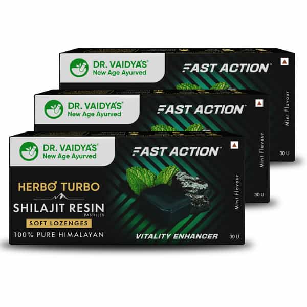 Dr. Vaidya's Herbo24turbo Shilajit Resin Lozenges (Pastilles) | Mint Flavour | 30N (Pack Of 3)