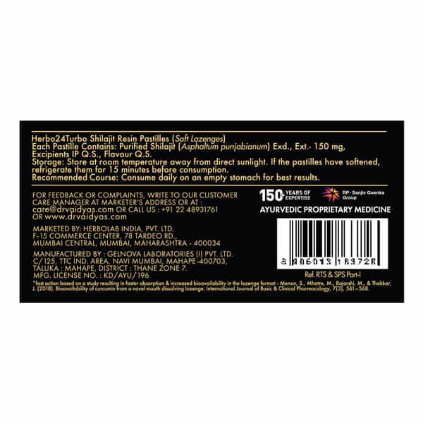 Dr. Vaidya's Herbo24turbo Shilajit Resin Lozenges (Pastilles) | Mint Flavour | 30N (Pack Of 3)